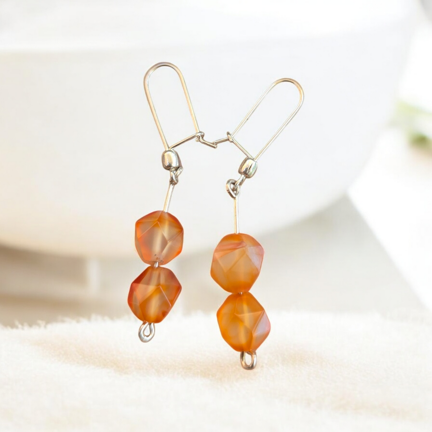 Aros Cornalina largos hexagonales plata 950